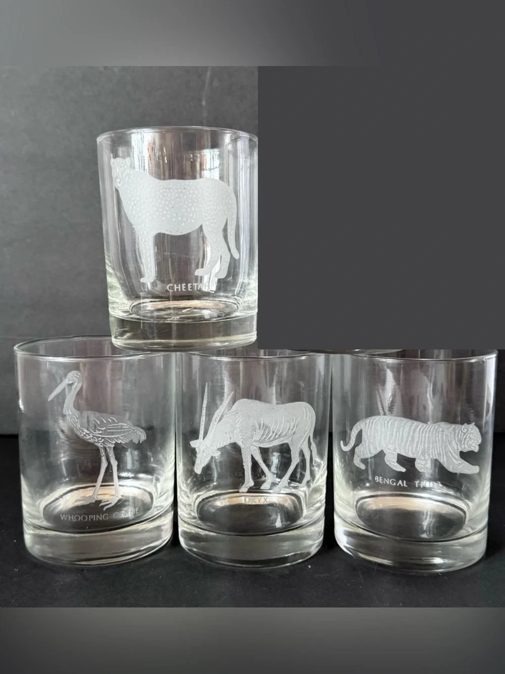 Georg Jensen “Endangered Species” Etched Whiskey Glasses 1970s Denmark– Set of 4